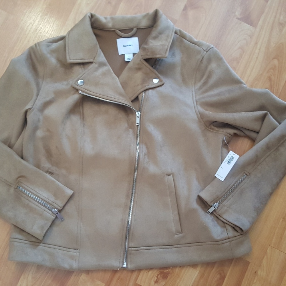 Old Navy Creme Caramel Luiquid Suede Moto